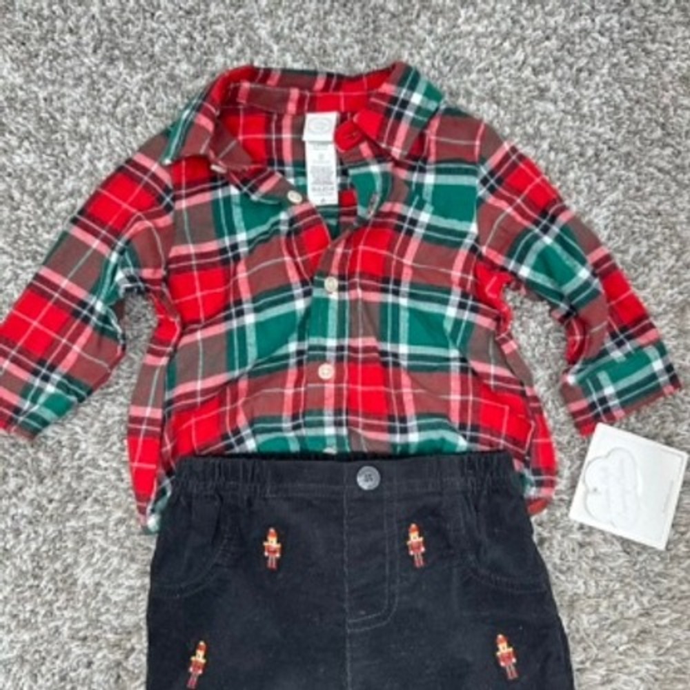 Little Me 6M Baby Holiday Outfit Flannel Shirt Corduroy Nutcracker Pants Set NWT - Picture 3 of 11